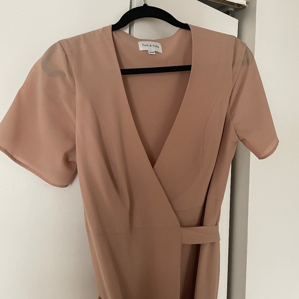 Park and Fifth - Hudson Wrap Dress in Beige - Bridesmaid